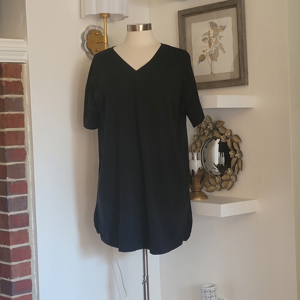 Eileen Fisher Organic Cotton Black V-Neck Women's TunicTop Dress Large